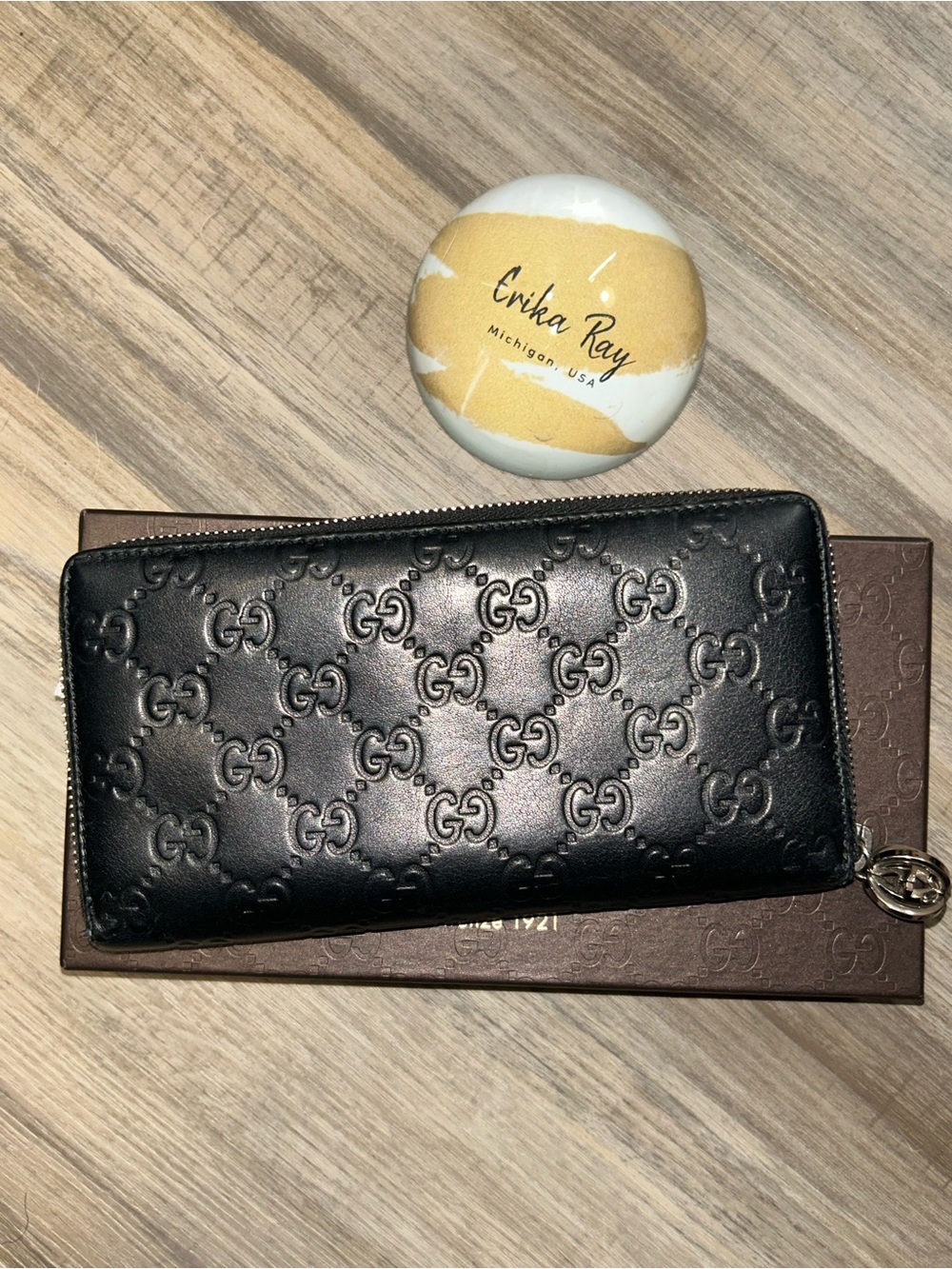 Gucci Black Guccisima Leather Interlocking GG Zip Wallet